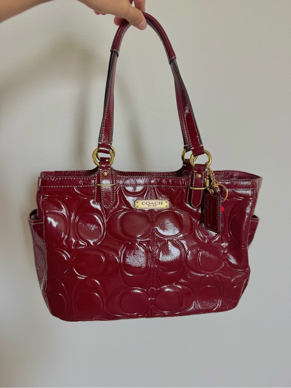 Coach Patent Embossed Tote in Deep Red